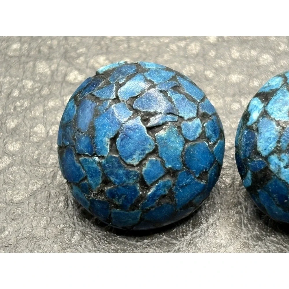 Vintage Made in India Blue Stone Chip Inlay Clip Earrings Boho Ethnic